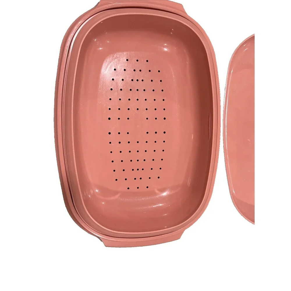 TUPPERWARE Microwave Food Steamer 6 Cups Dusty Rose Pink 3 Piece 1273-6 Vintage